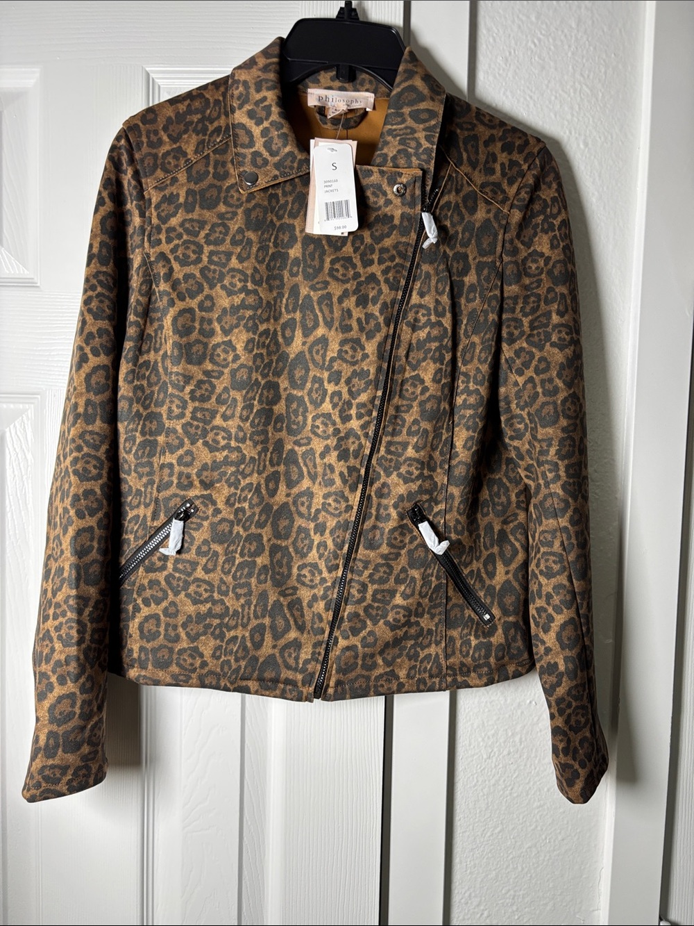 Philosophy Leopard-Print Moto Jacket - Brown & Black